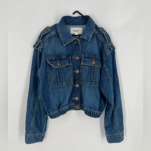 Ba&sh Bolto Denim Vintage Inspired Patch Pocket Boxy Jacket